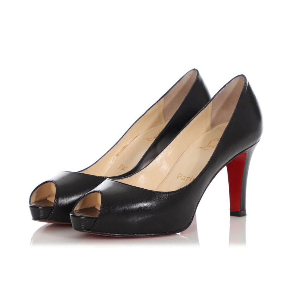 Christian Louboutin Very Prive Black Leather Peep Toe Pumps Heels